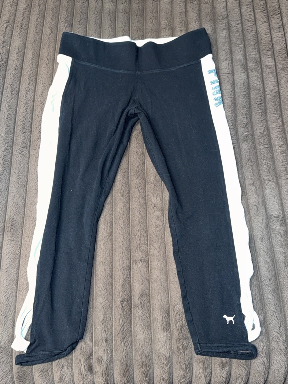 Victoria’s Secret PINK Black White Sequin Side Stripe Leggings Large
